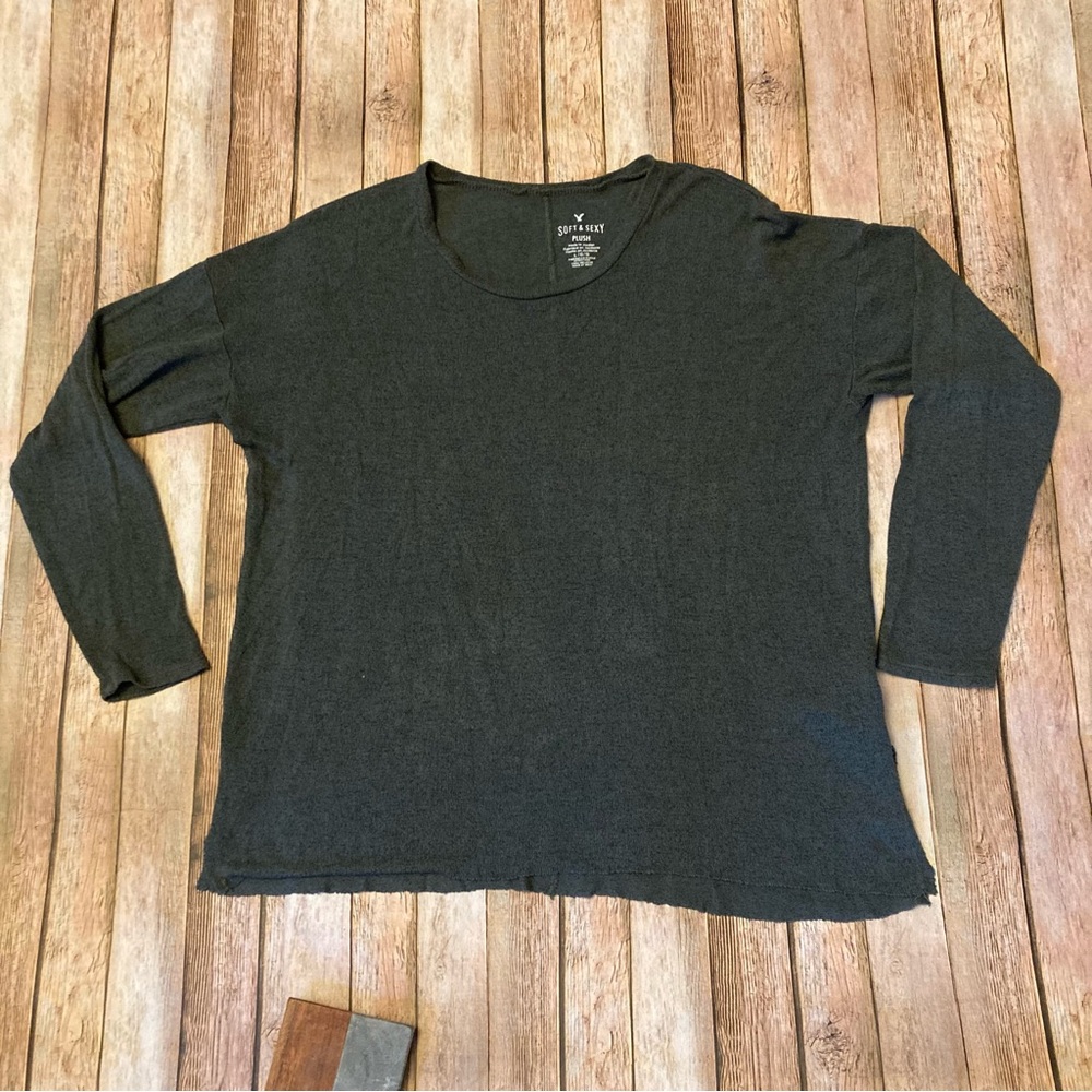 American Eagle Outfitters Soft & Sexy Plush Women's Green/Gray Oversized L Top